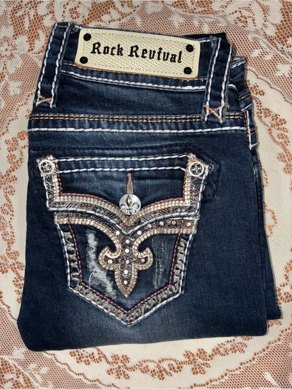 Rock Revival Women's Dark Indigo Embellished Pocket Bootcut Jeans 25